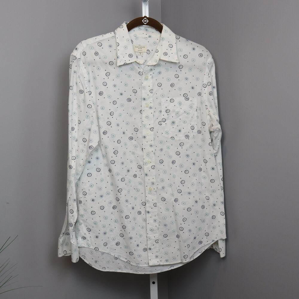 Club Monaco Slim Fit White‎ Button Down Shirt Medium Geometric Print